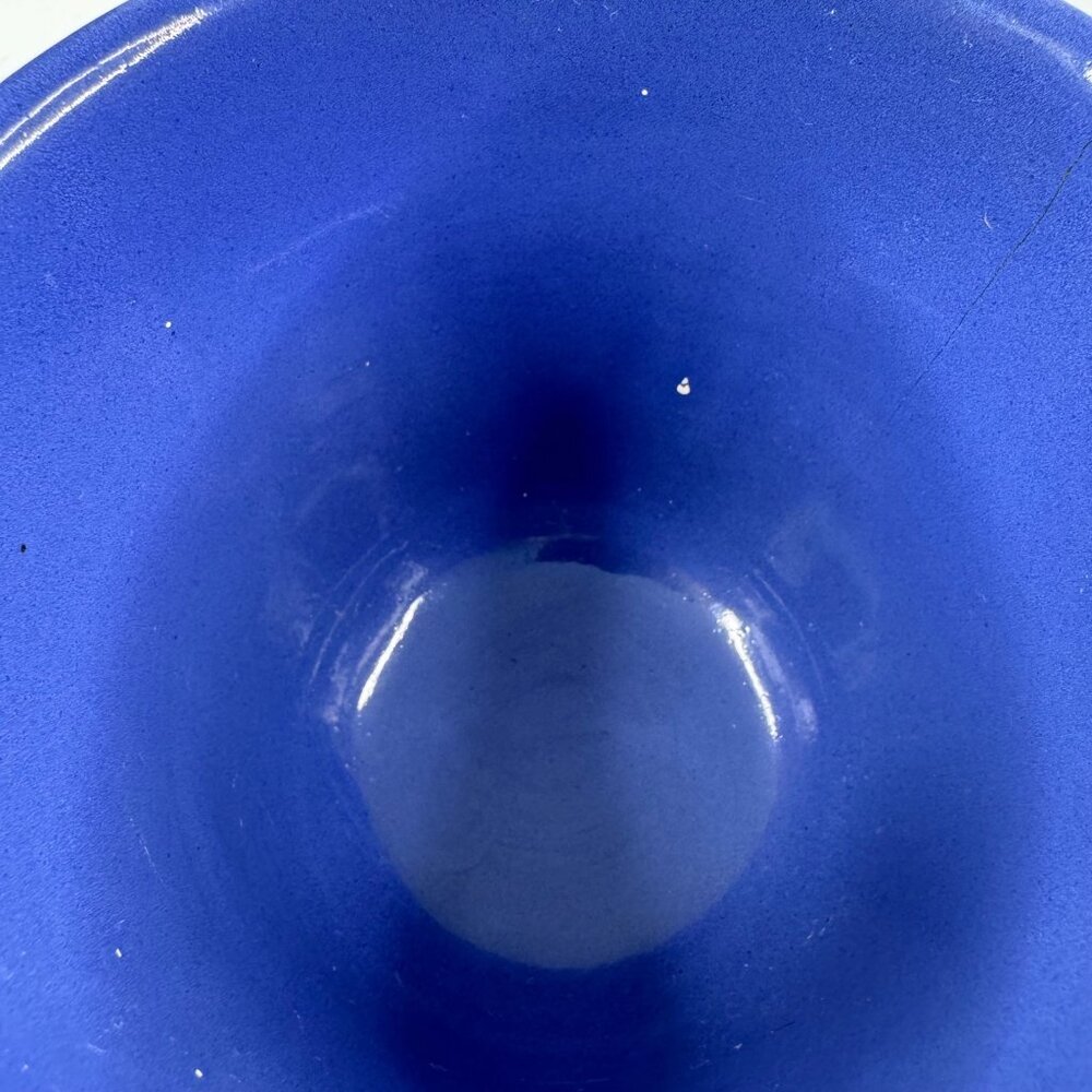 Redwing 1930s Glazed Ceramic Beater Jar Bowl Blue Ridged 5x5.25" Flaw Vintage - Picture 11 of 16